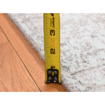 2'7"X9'9" Green Zoroastrian Design Hand Knotted Wool And Silk Runner Rug