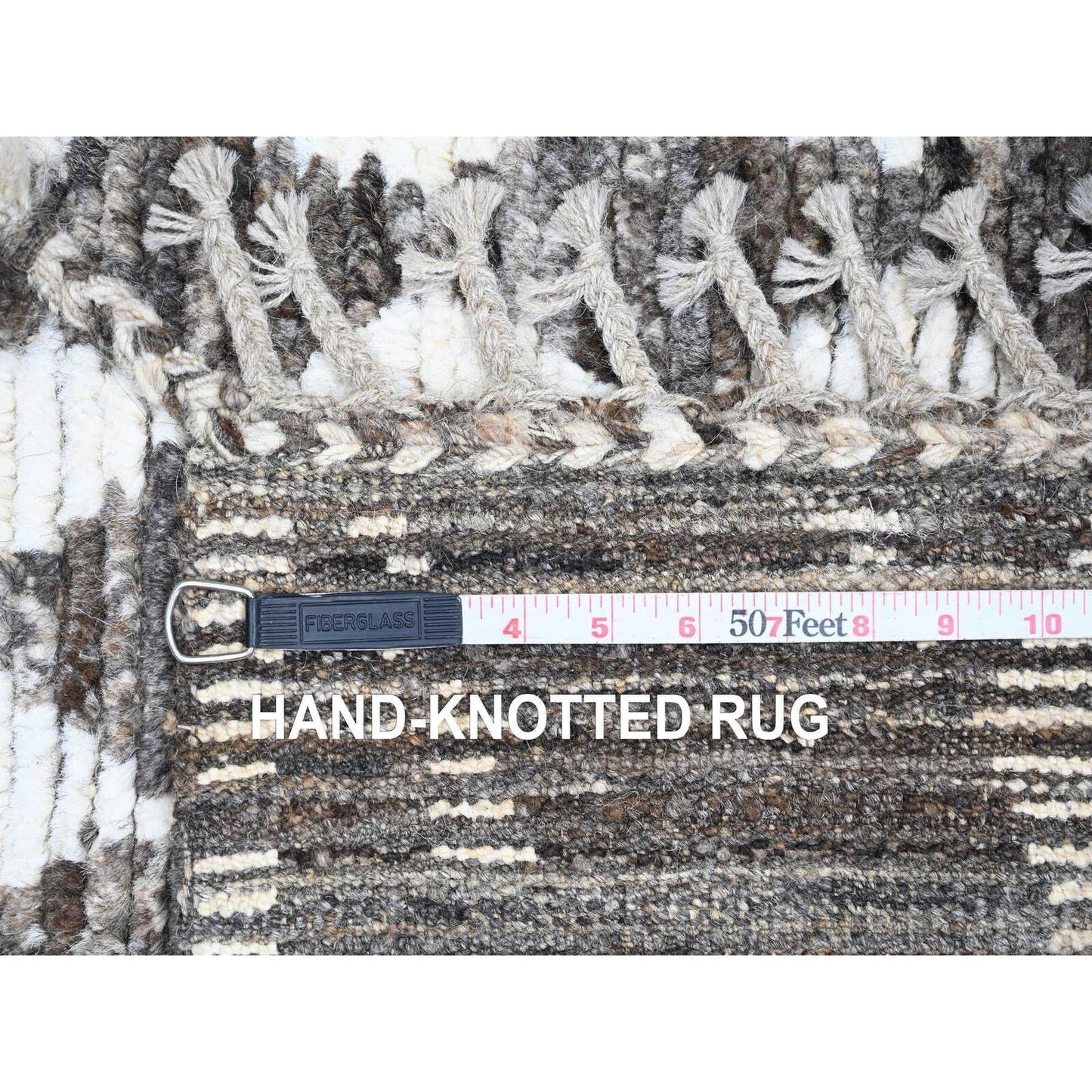 4'1"X5'6" Brown Moroccan Weave Geometric Pattern Wool Hand Knotted Rug