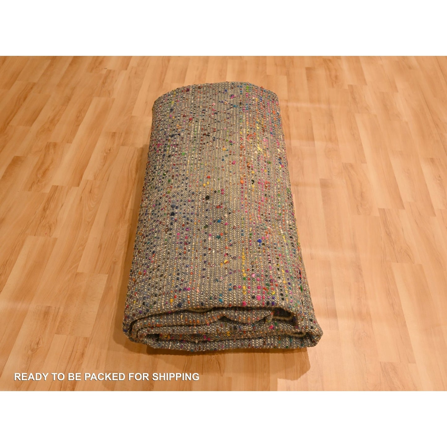 9'X12'3" Brown Sari Silk And Wool Geometric Design Hand Knotted Rug