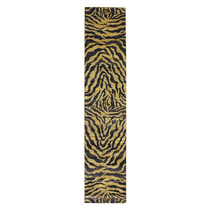 2'6"X12' Black-Gold Tiger Skin Design 100% Wool Hand Knotted Runner Rug