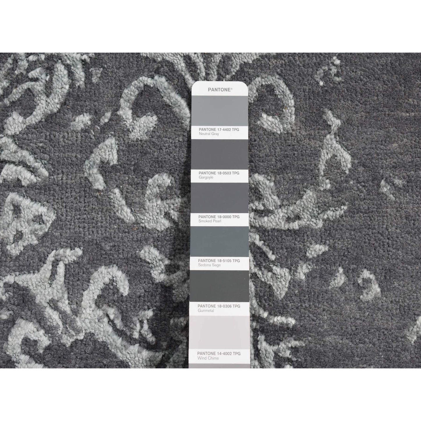 2'9"X6'9" Gray Erased Abarasque Design Wool And Silk Handmade Runner Rug