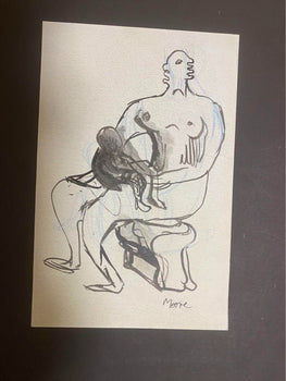 Henry Moore Original Painting Ink And Watercolour On Wove Paper Signed Framed