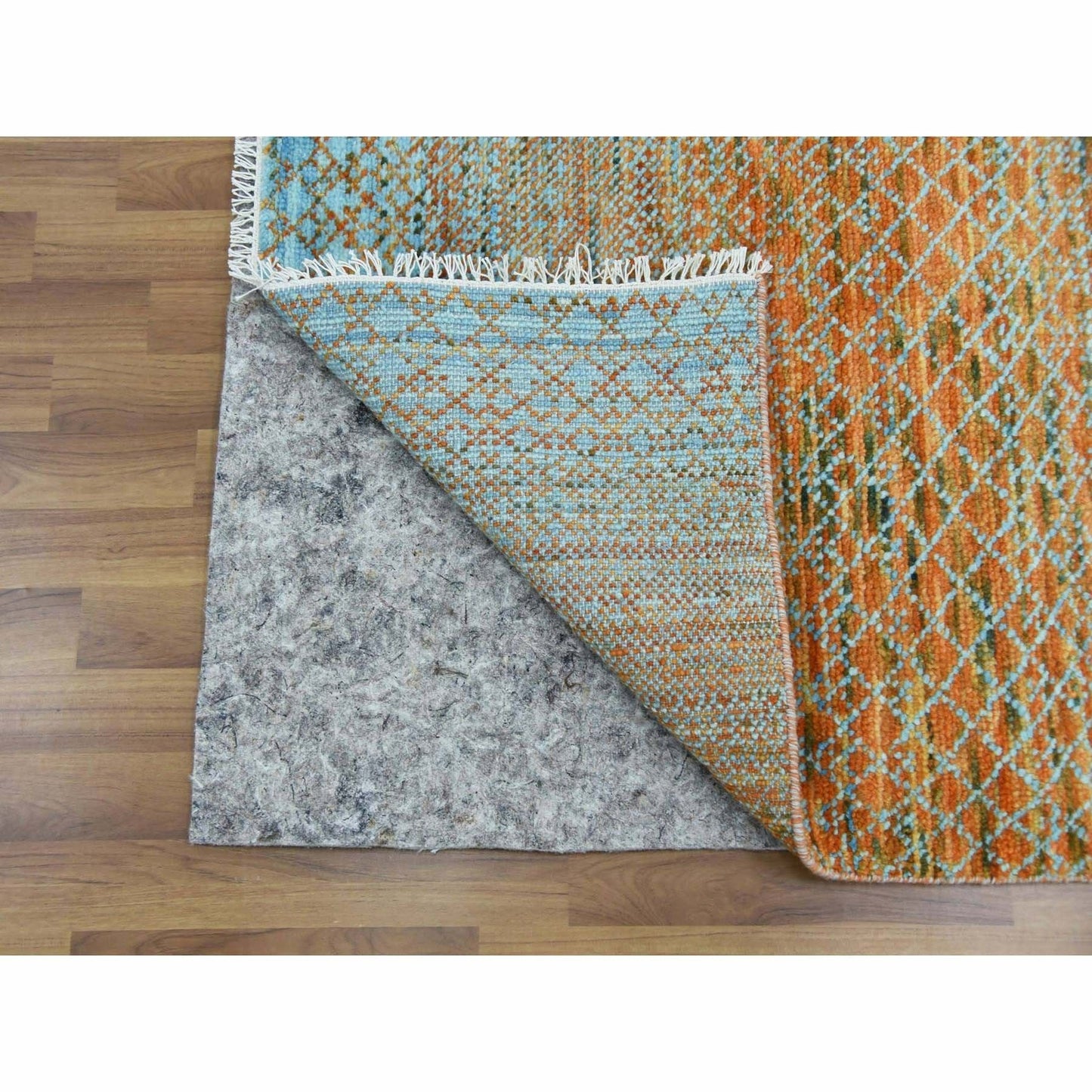 10'1"X14' Orange Pure Wool Hand Knotted Modern Chiaroscuro Collection Rug