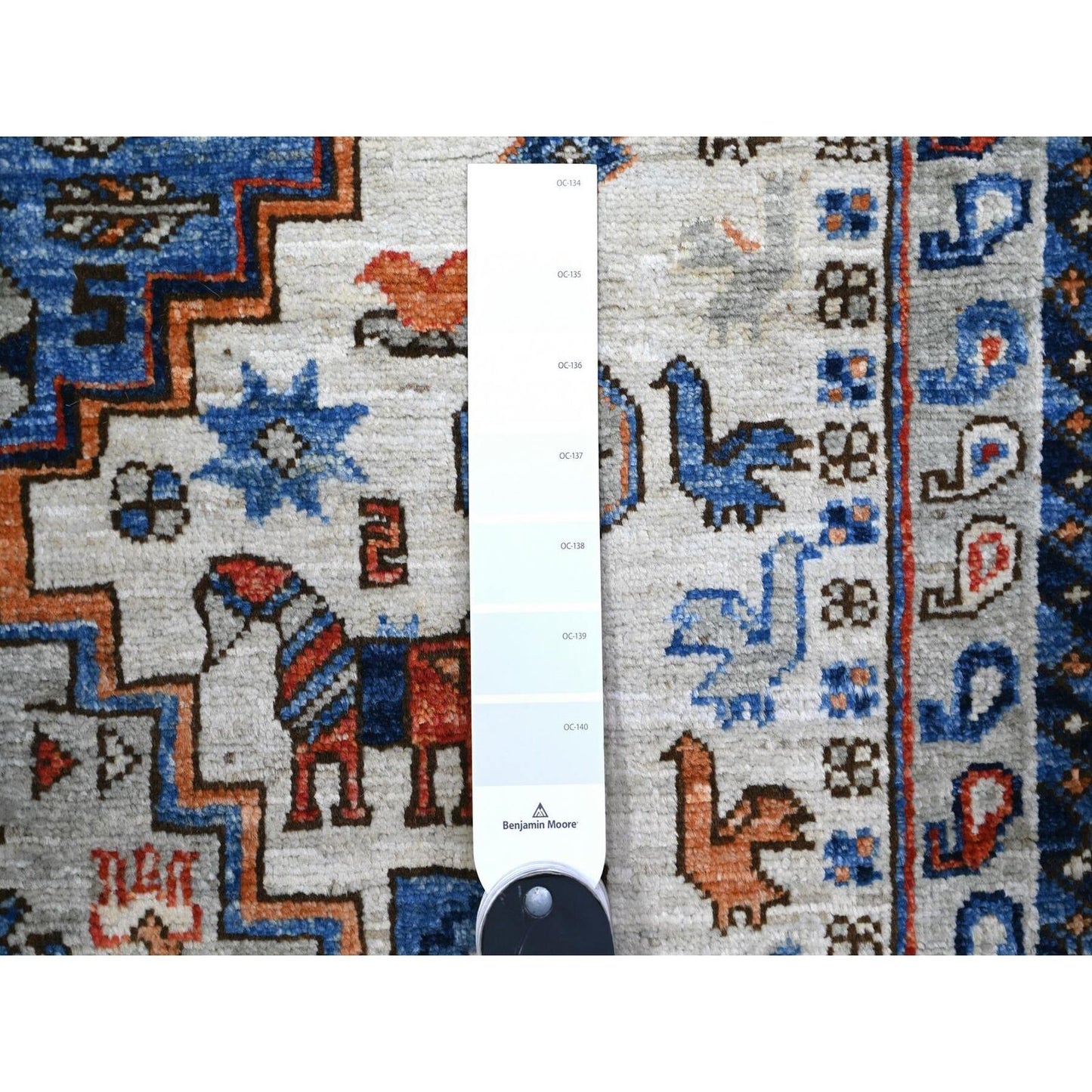 4'2"X11'4" Silky White Aryana Collection Wool Hand Knotted Oriental Rug