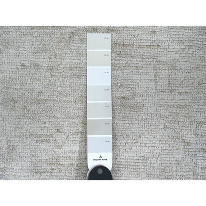 7'8"X14'10" Cloud Gray Hand Knotted Afghan Angora Oushak Wool Runner Rug