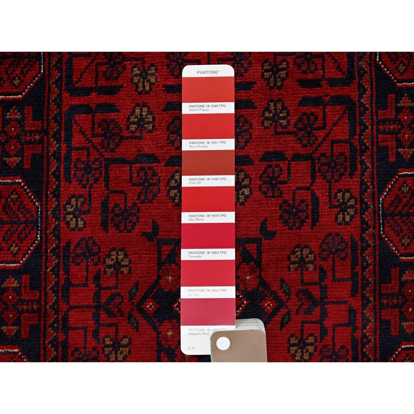 1'9"X4'9" Red Afghan Khamyab Geometric Pattern Hand Knotted Wool Runner Rug