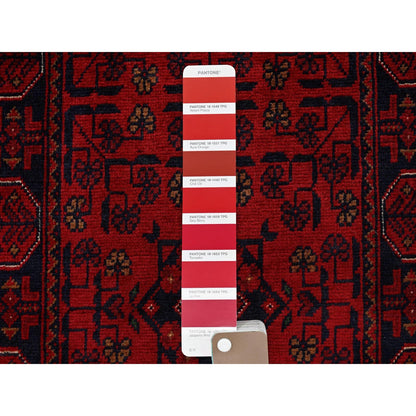 1'9"X4'9" Red Afghan Khamyab Geometric Pattern Hand Knotted Wool Runner Rug