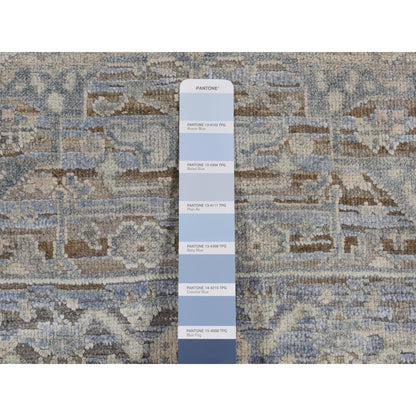 3'X5'3" Blue Silk With Wool Mughal Inspired Design Hand Knotted Rug
