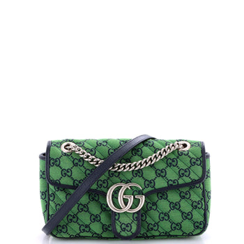 Gucci Gg Marmont Flap Bag Diagonal Quilted Gg Canvas With Leather Small