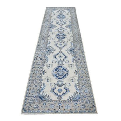 2'9"X10'7" Ivory Vintage Look Kazak Pure Wool Hand Knotted Runner Rug