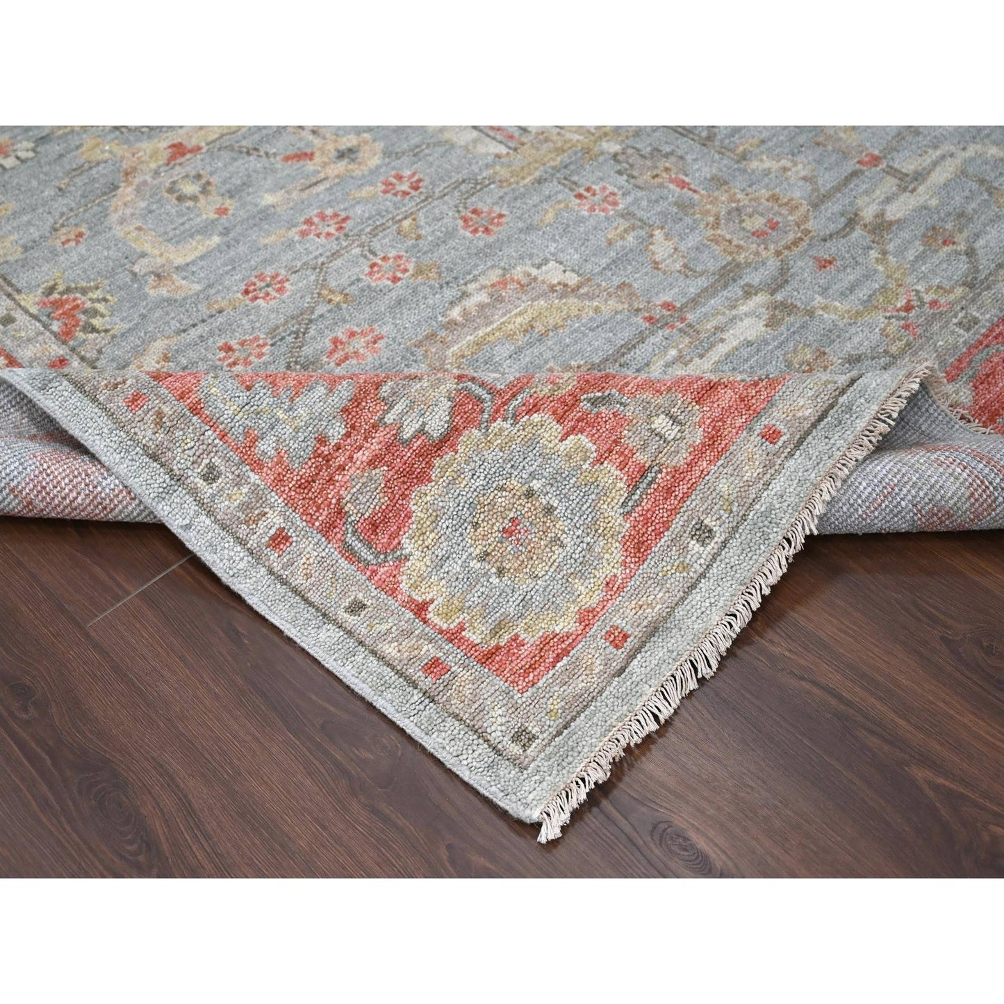 9'X11'10" Contented Green Hand Knotted Supple All Wool Oushak Design Rug