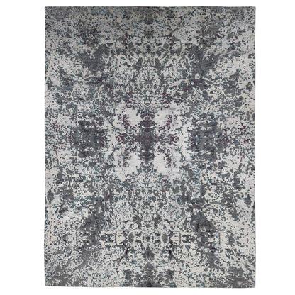 9'10''X13'7'' Gray Modern Abstract Design Hand Knotted Wool And Silk Rug