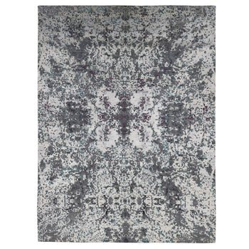 9'10''X13'7'' Gray Modern Abstract Design Hand Knotted Wool And Silk Rug