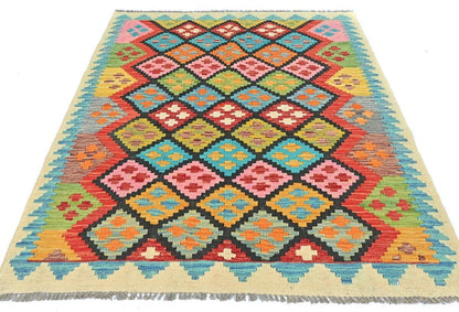 4X6 Ft Kilim Oriental Rug Multicolor Geometric