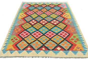 4X6 Ft Kilim Oriental Rug Multicolor Geometric