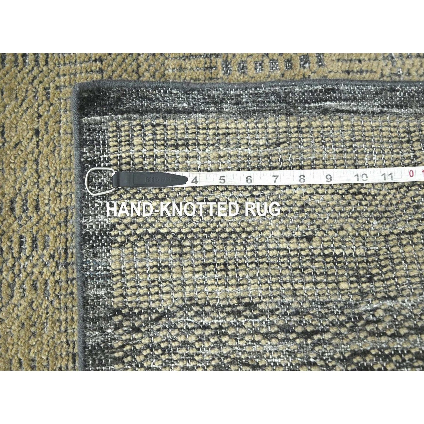 2'6"X10' Brown Pure Wool Rug Hand Knotted Distressed Grass Design Runner