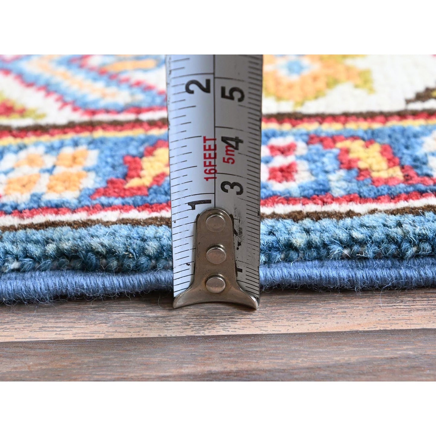 2'9"X11'2" Blue Kazak Hand Knotted Soft Wool Runner Oriental Rug