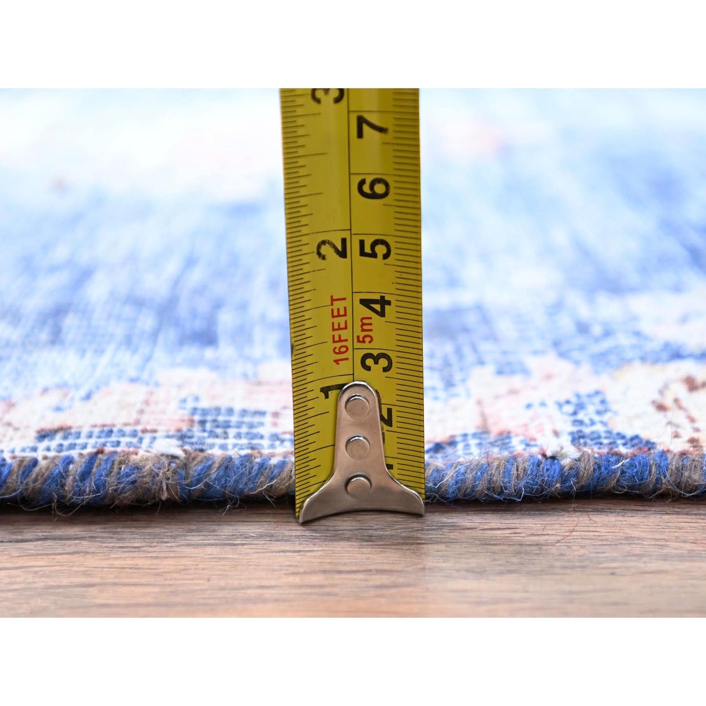 2'1"X12' Blue Hand Knotted Vintage Zoroastrian Karman Wool Runner Rug