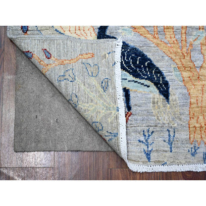 2'8"X9'6" Gray Soft Wool Hand Knotted Afghan Peshawar Runner Rug