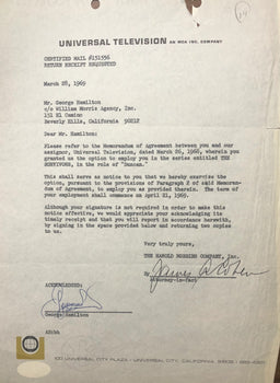 George Hamilton Autographed Contract (Jsa)