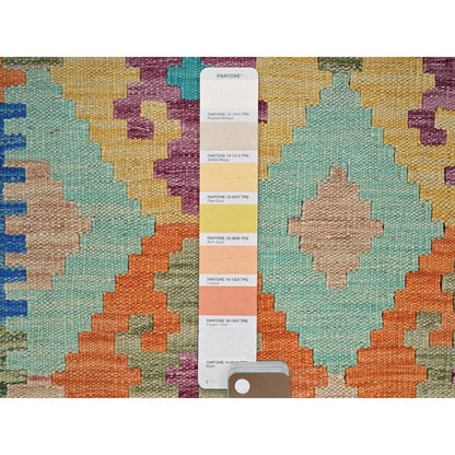 5'X6'4" Blue Afghan Kilim Geometric Pure Wool Hand Woven Flat Weave Rug