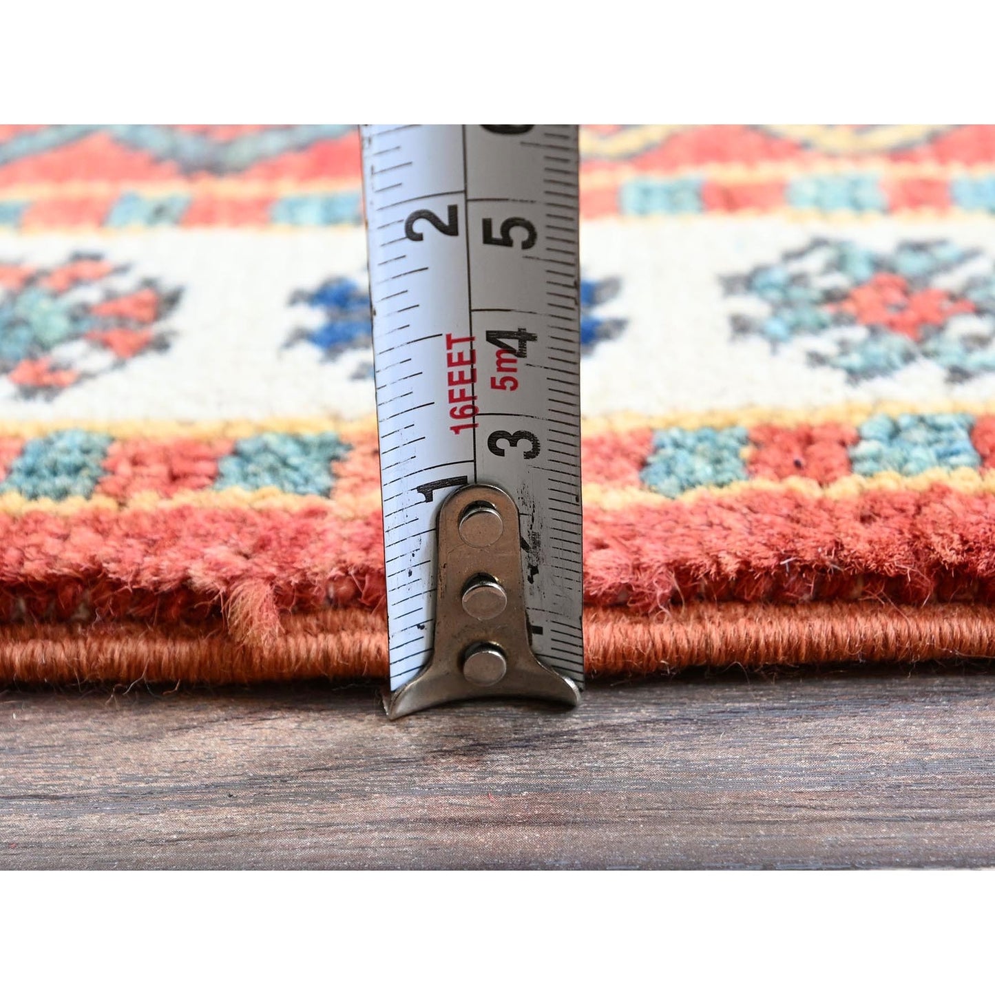 5'2"X7' Blue Swan Kazak With Animal Figurines Hand Knotted Soft Wool Rug