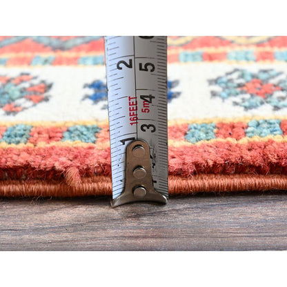 5'2"X7' Blue Swan Kazak With Animal Figurines Hand Knotted Soft Wool Rug