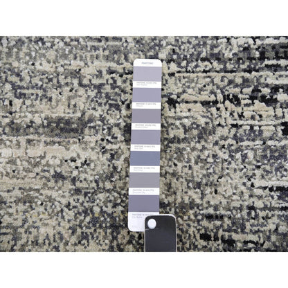 8'X10'3" Domino Black Modern Wool And Silk Striae Design Hand Knotted Rug