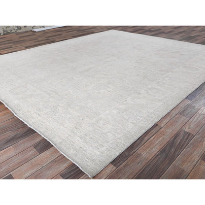 8'X9'10" Cloud Gray White Wash Peshawar Hand Knotted 100% Wool Oriental Rug