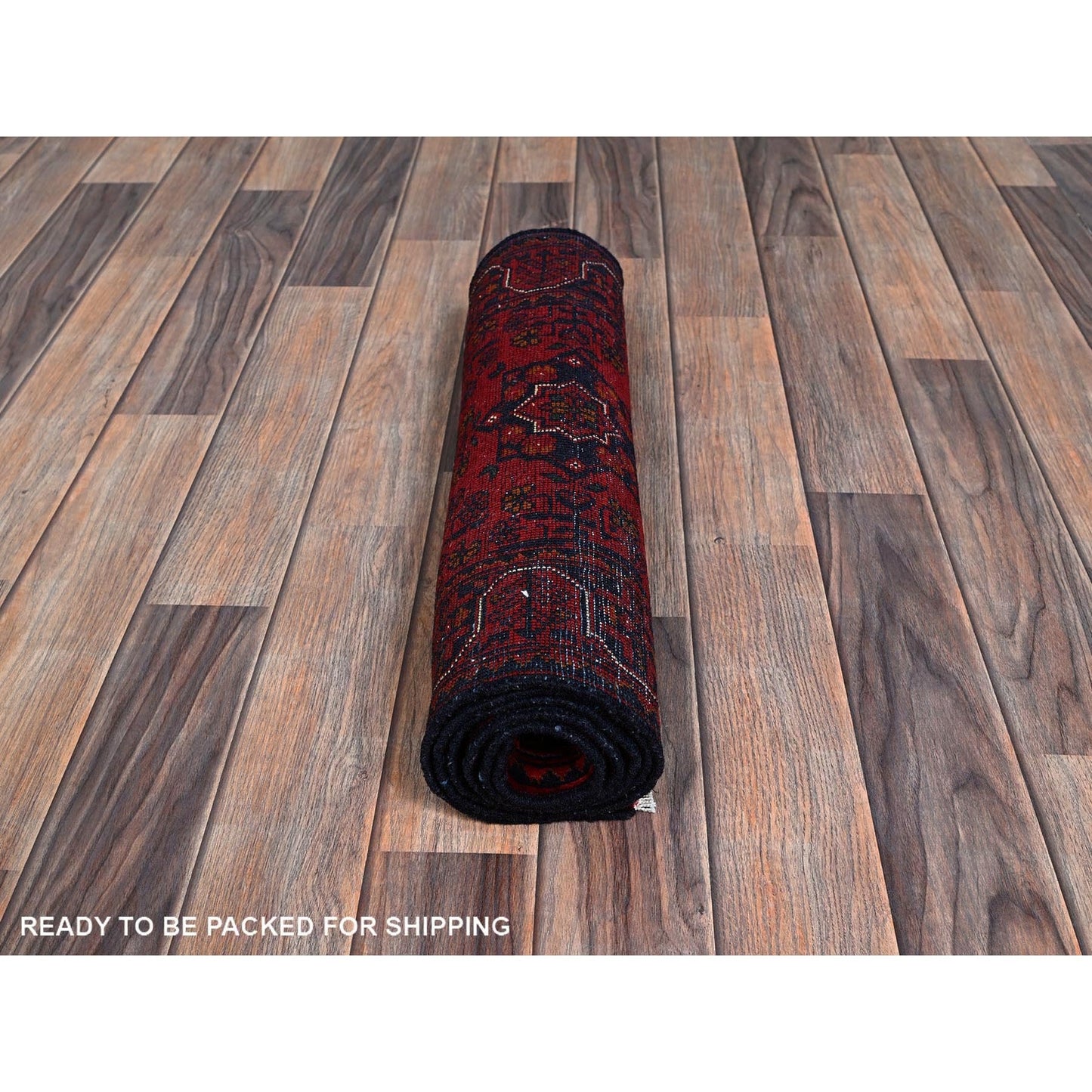 1'10"X5'1" Red Afghan Khamyab Geometric Hand Knotted Soft Wool Runner Rug