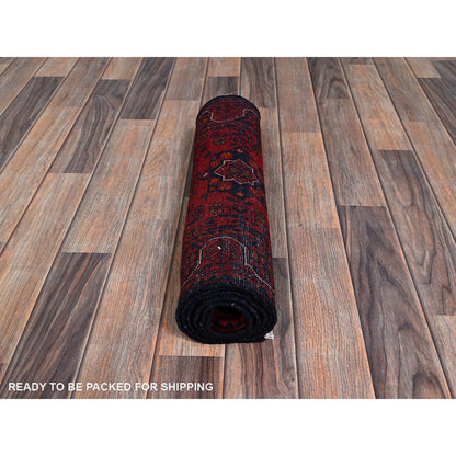 1'10"X5'1" Red Afghan Khamyab Geometric Hand Knotted Soft Wool Runner Rug