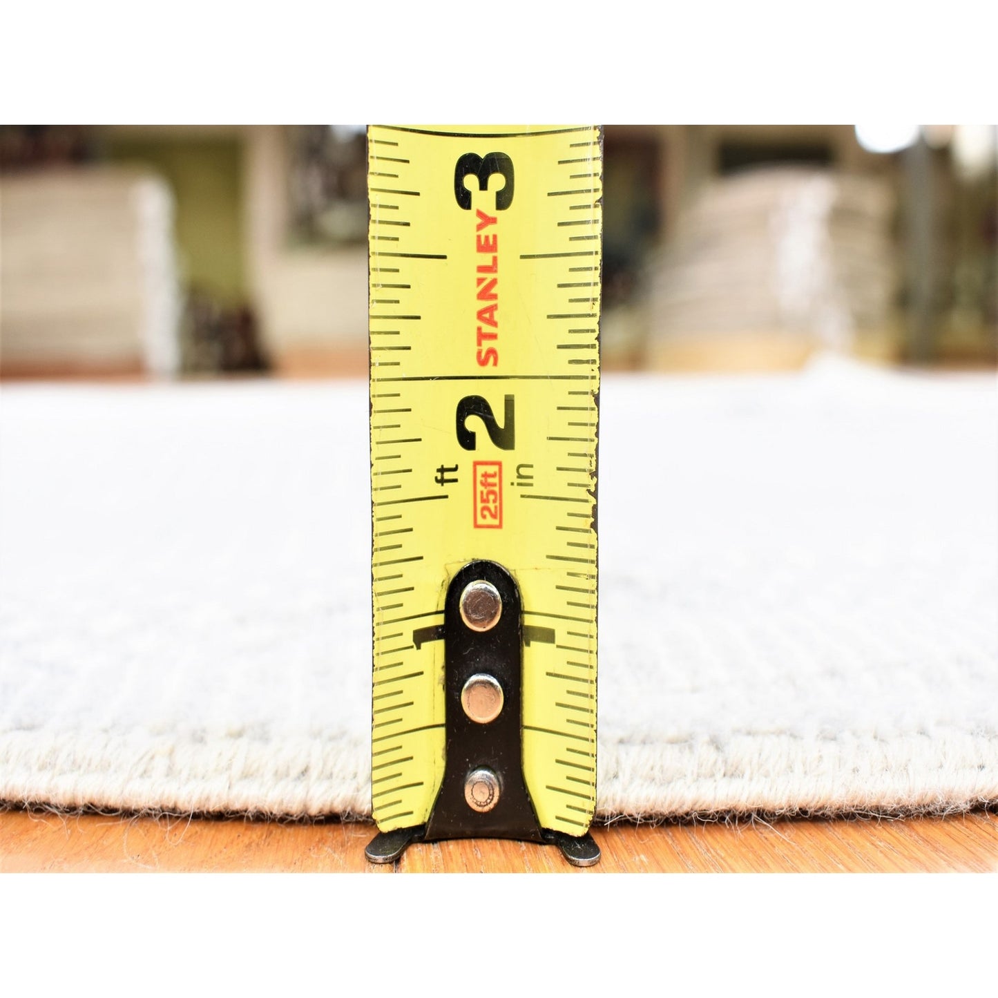 Rug 7'9"x7'9" Ivory Modern Grass Design Wool and Silk Hand Knotted Round