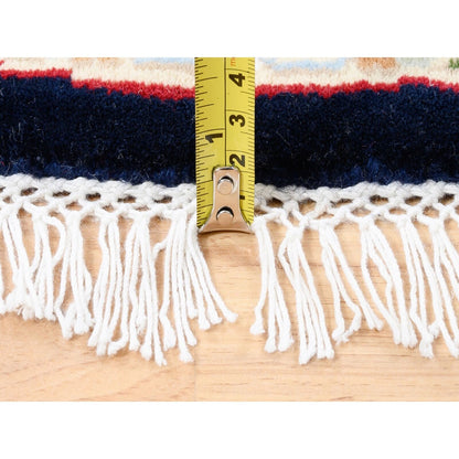 6'X6' Nain Pure Wool 250 Kpsi Navy Blue Hand Knotted Round Oriental Rug