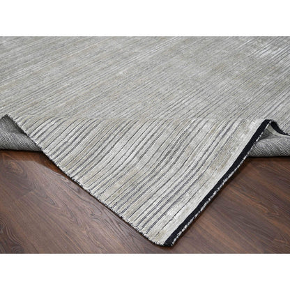 10'x14' Taupe Modern Textured Design Wool & Silk Hand Loomed Oriental Rug