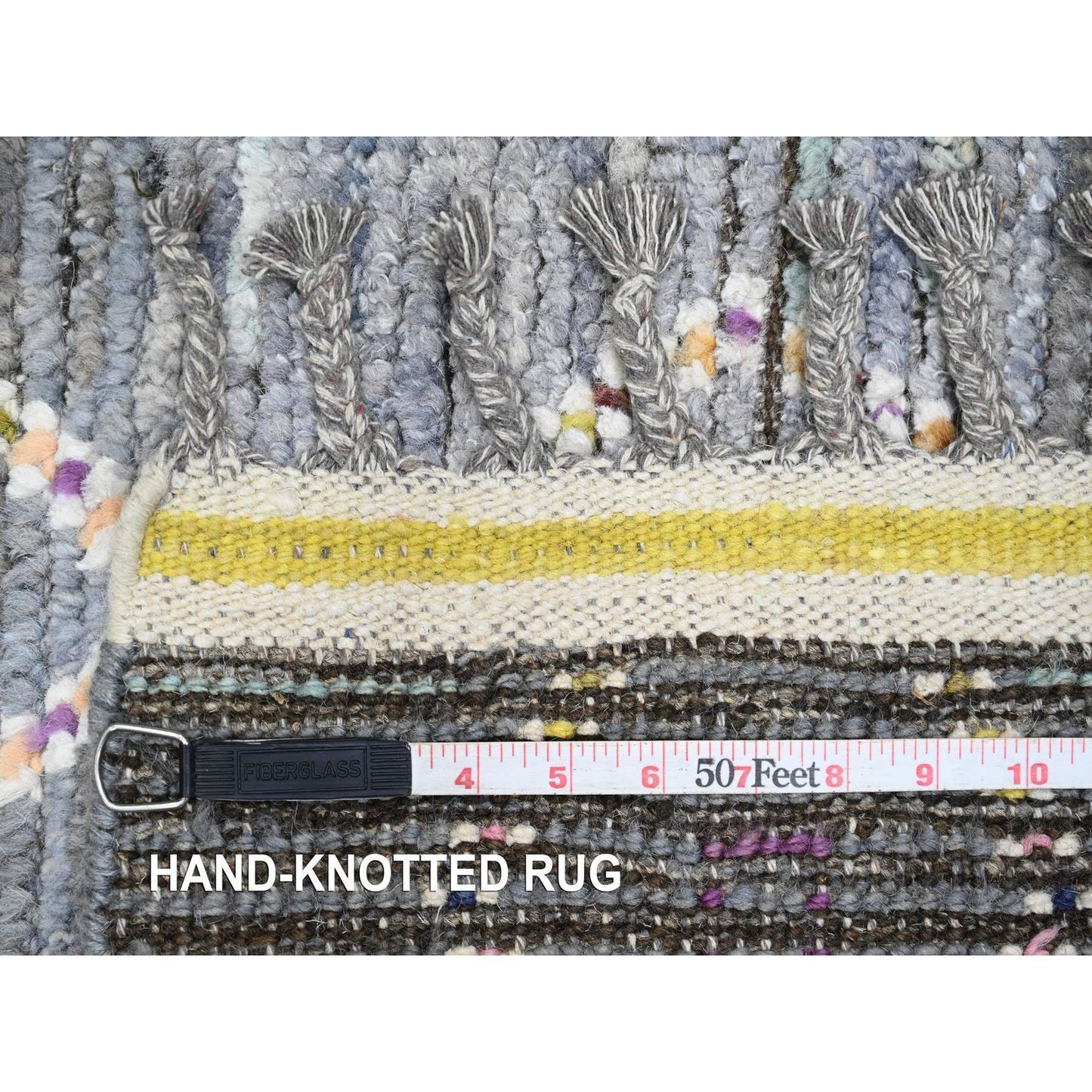 2'5"X8'4" Gray Geometric Moroccan Weave Hand Knotted Soft Wool Runner Rug