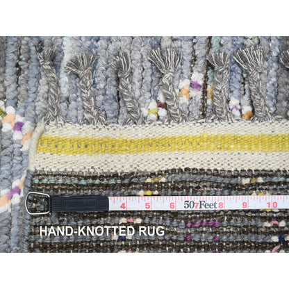 2'5"X8'4" Gray Geometric Moroccan Weave Hand Knotted Soft Wool Runner Rug