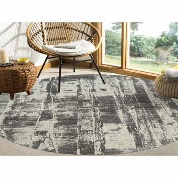 10'X10' Black Modern Design Wool And Silk Hand Loomed Round Rug
