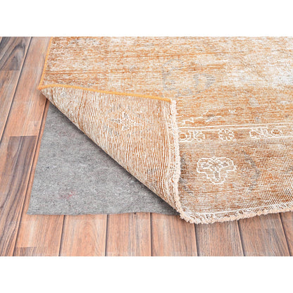 6'1"X9' Orange Overdyed Old Tebraz Distressed Look Wool Hand Knotted Rug