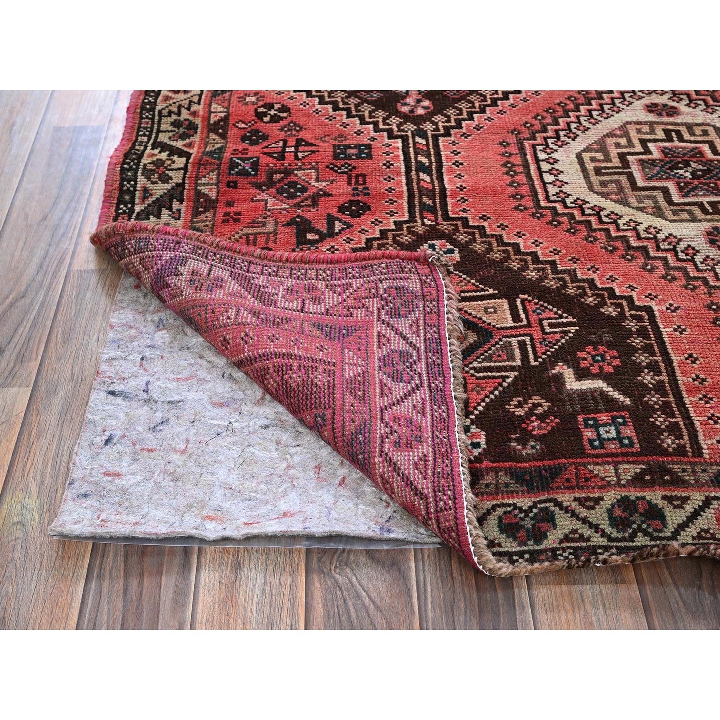 5'2"X7'10" Blush Red Vintage Zoroastrian Sheeraz Hand Knotted Pure Wool Rug