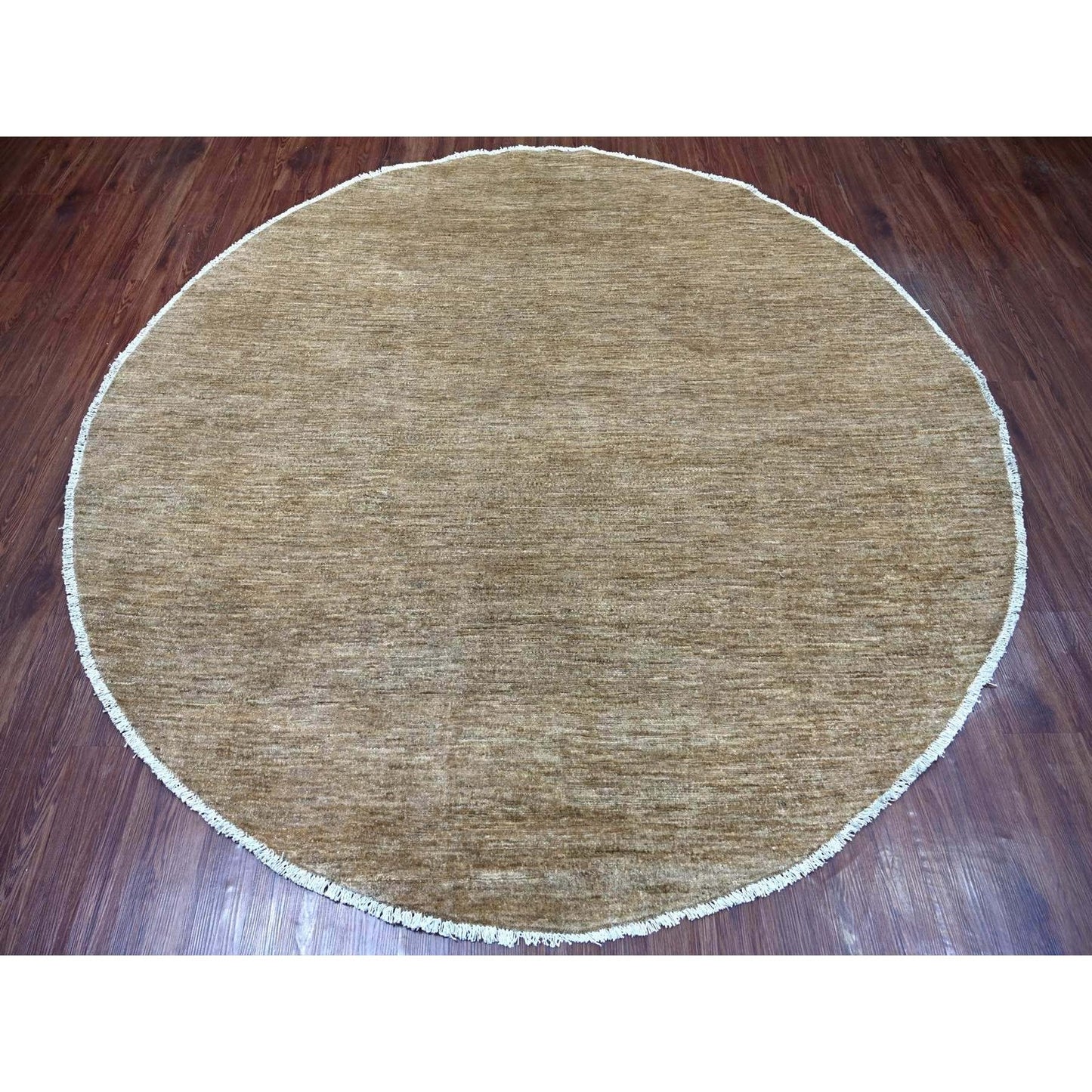 Brown Solid Hand Knotted Ghazni Wool Round 7'9"x7'9" Rug