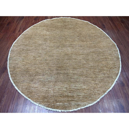 Brown Solid Hand Knotted Ghazni Wool Round 7'9"x7'9" Rug