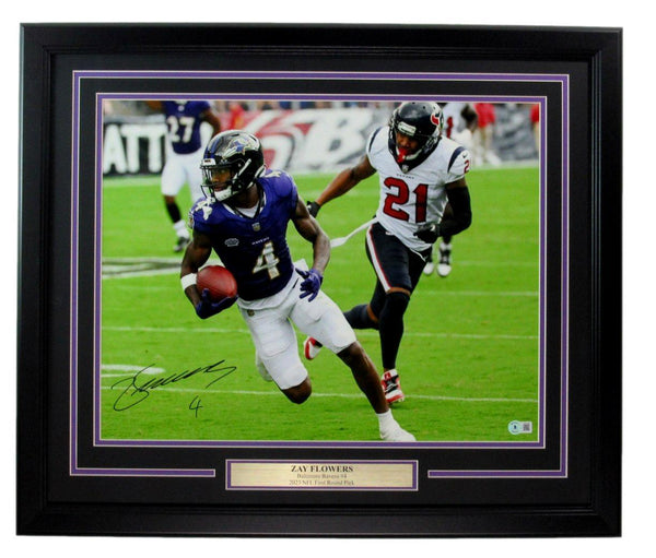 Zay Flowers Signed 16X20 Photo Baltimore Ravens Framed Beckett 186171