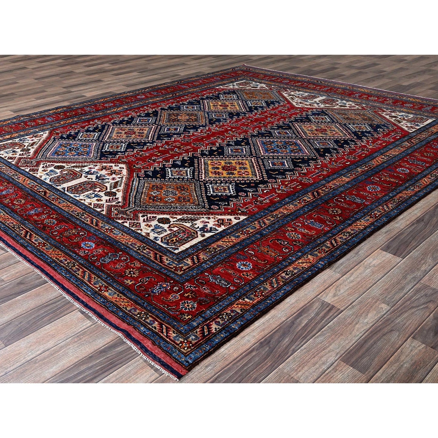 8'3"X10' Ajax Red Afghan Caucasian Design Revival Hand Knotted All Wool Rug