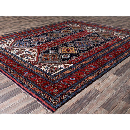 8'3"X10' Ajax Red Afghan Caucasian Design Revival Hand Knotted All Wool Rug