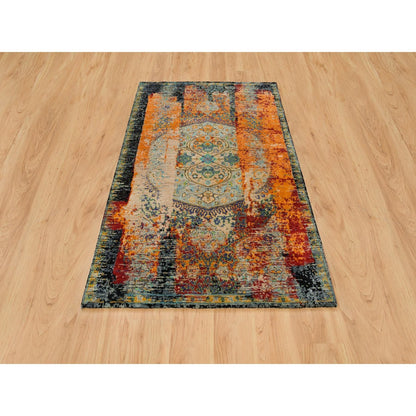 4'1"X6' Orange Ancient Ottoman Erased Design Ghazni Wool Hand Knotted Rug