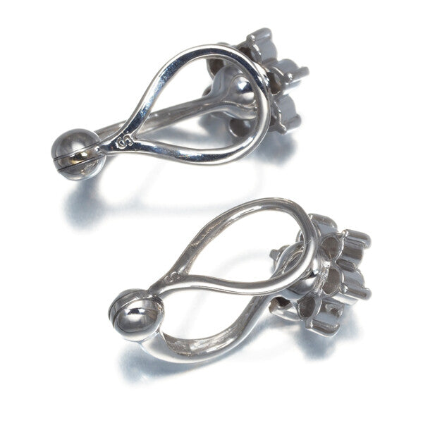 Diamond Flower Earrings 14K 585 White Gold