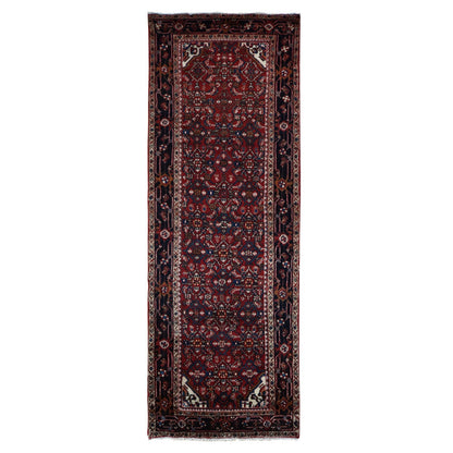 3'7"X10'2" Red Semi Antique Zoroastrian Wool Hand Knotted Wide Runner Rug
