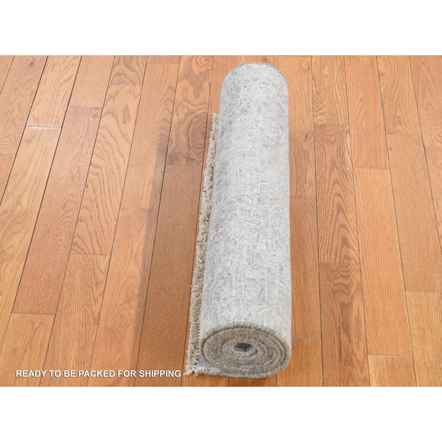 2'5"x7'9" Gray Hand Knotted Tone on Tone Design Wool and Silk Runner Rug