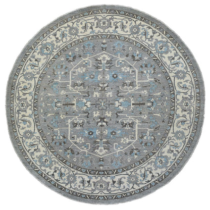 11'8"X11'8" Hand Knotted Gray Heriz Fine Peshawar Pure Wool Round Rug