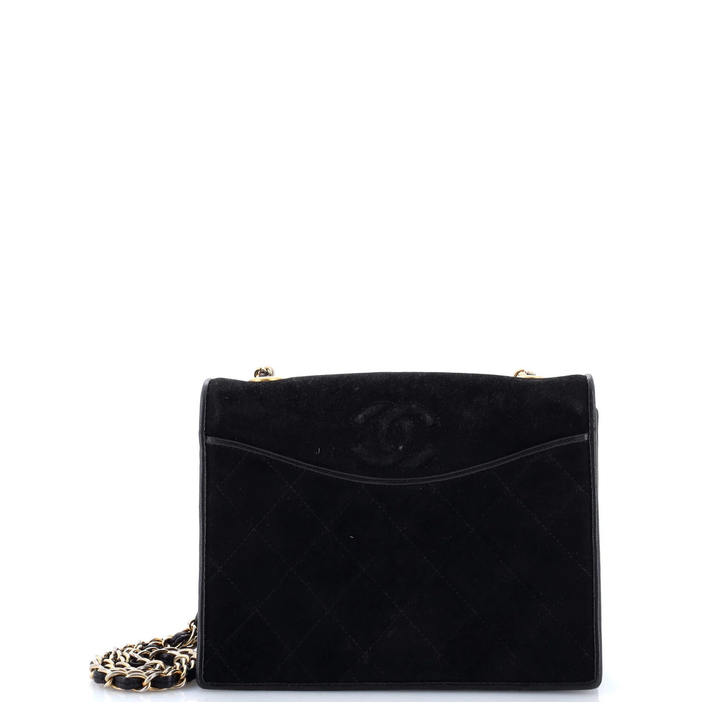 Chanel Vintage Cc Chain Full Flap Bag Quilted Suede Small